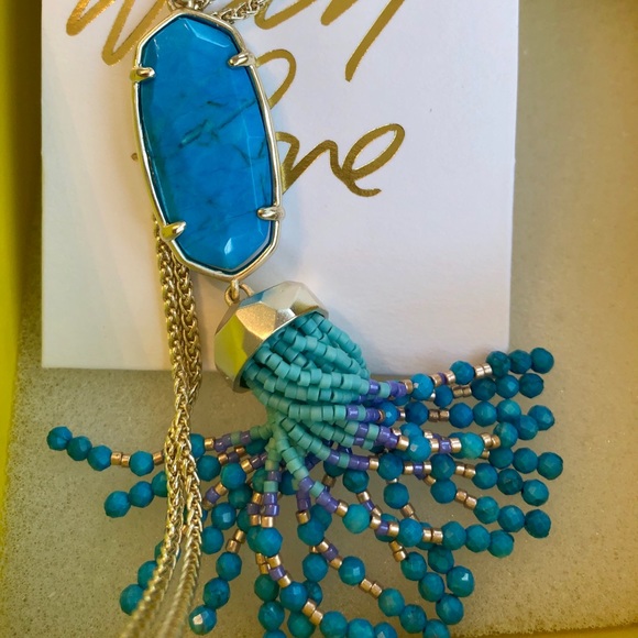 NWT Kendra Scott Eva Necklace Teal Agate & Yellow - Picture 7 of 11